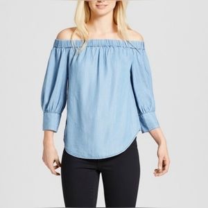 100% Lyocell Off the Shoulder Chambray Top